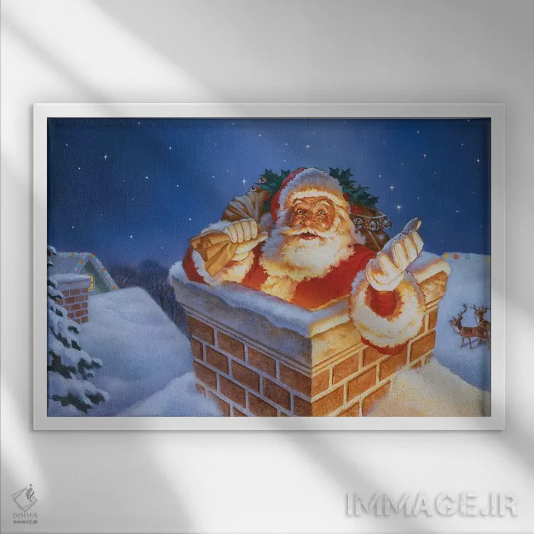 تابلو بابانوئل کنار دودکش اثر کربرت گوتیه - نمای قابدار سفید