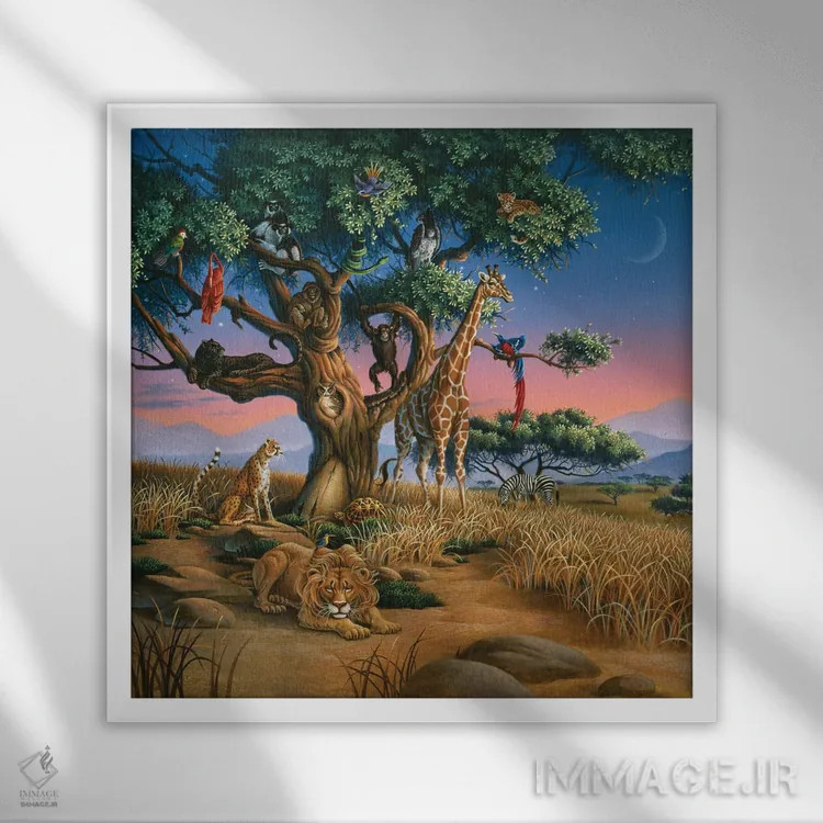 تابلو حیاتوحش آفریقا اثر کربرت گوتیه - نمای قابدار سفید