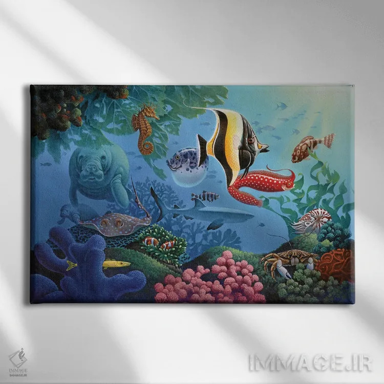 تابلو اشکال مخفی ماهی اثر کربرت گوتیه - نمای روبهرو روی دیوار