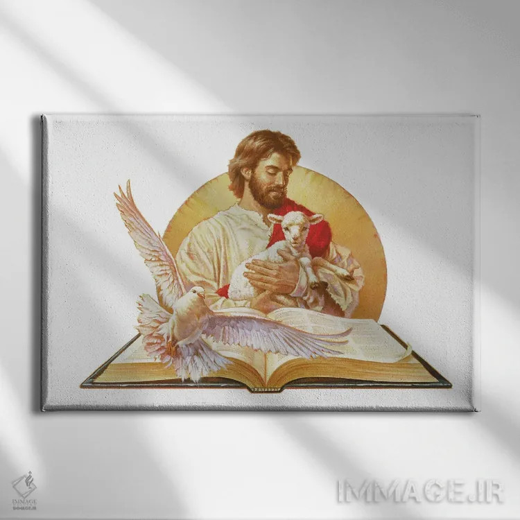 تابلو عیسی، بره و کبوتر اثر کربرت گوتیه - نمای روبهرو روی دیوار