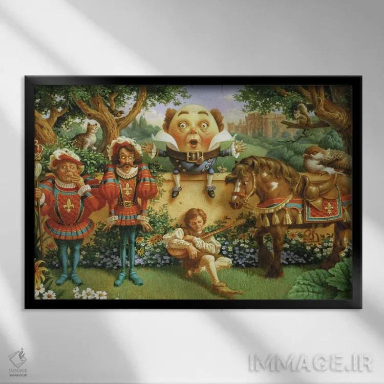 تابلو هامپتی دامپتی و دوستان (شخصیت کودکان) اثر کربرت گوتیه - نمای قابدار مشکی