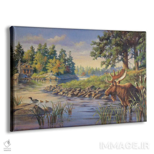 تابلو صحنه کلبه با گوزن شمالی اثر کربرت گوتیه - نمای پرسپکتیو محصول