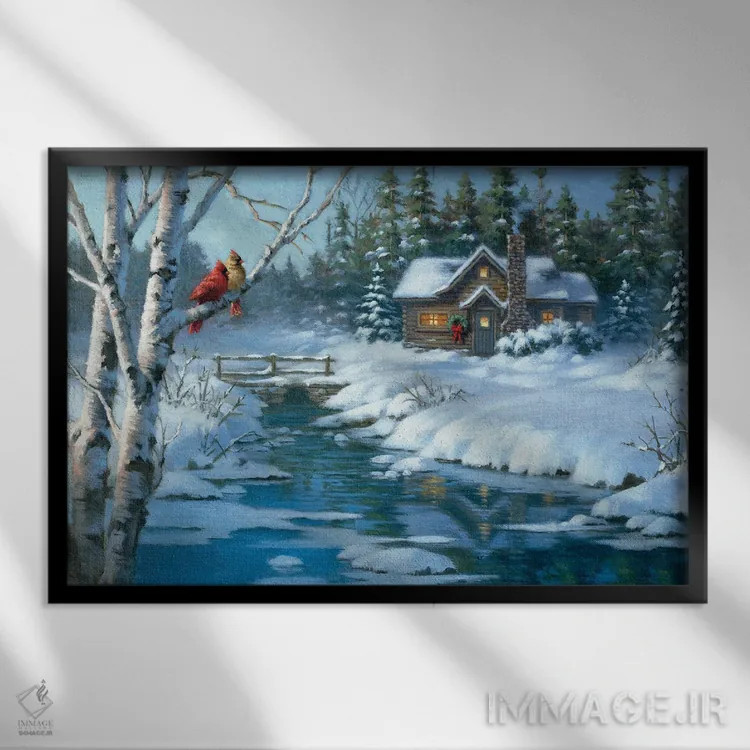 تابلو کلبه کنار نهر شمالی اثر کربرت گوتیه - نمای قابدار مشکی