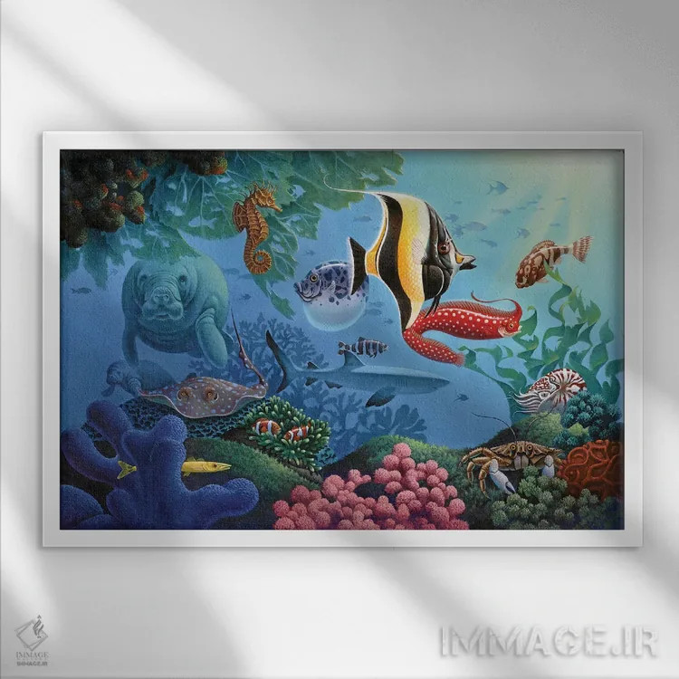 تابلو اشکال مخفی ماهی اثر کربرت گوتیه - نمای قابدار سفید