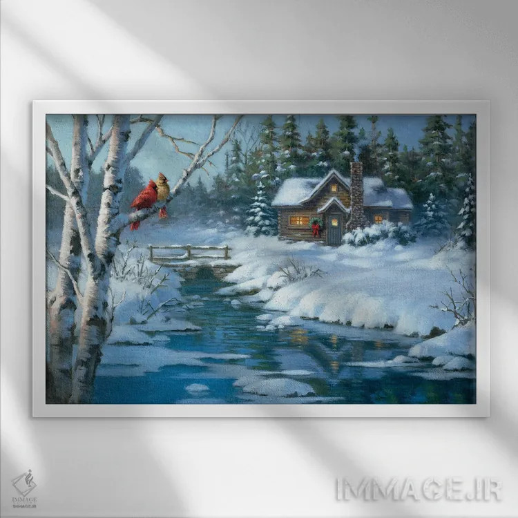 تابلو کلبه کنار نهر شمالی اثر کربرت گوتیه - نمای قابدار سفید