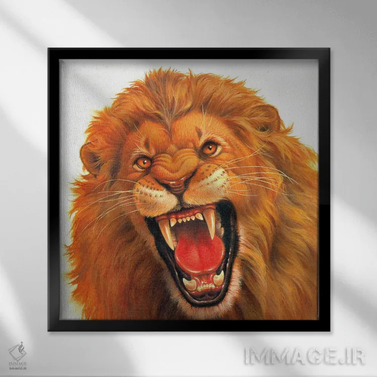 تابلو شیر خشمگین اثر کربرت گوتیه - نمای قابدار مشکی