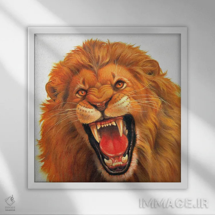تابلو شیر خشمگین اثر کربرت گوتیه - نمای قابدار سفید