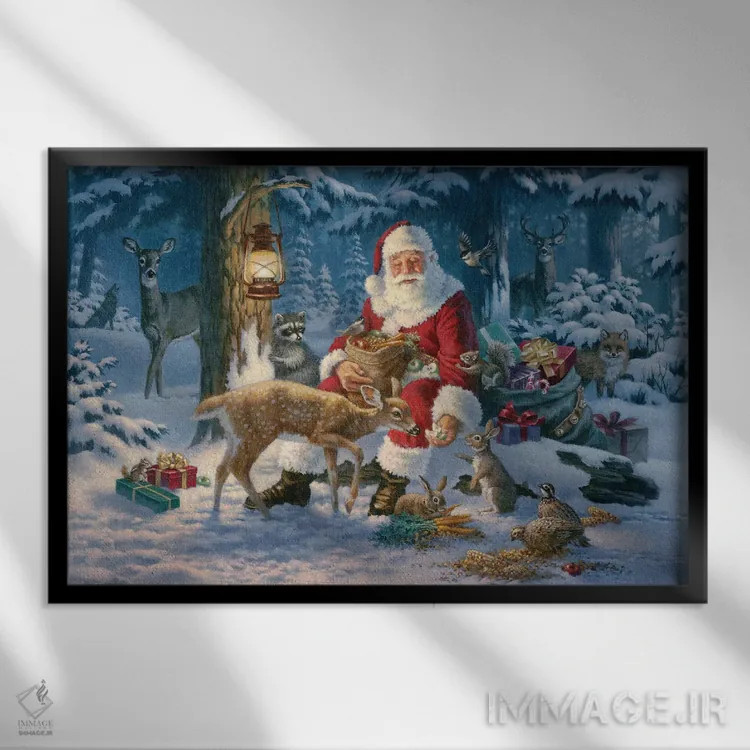 تابلو بابانوئل در جنگل اثر کربرت گوتیه - نمای قابدار مشکی