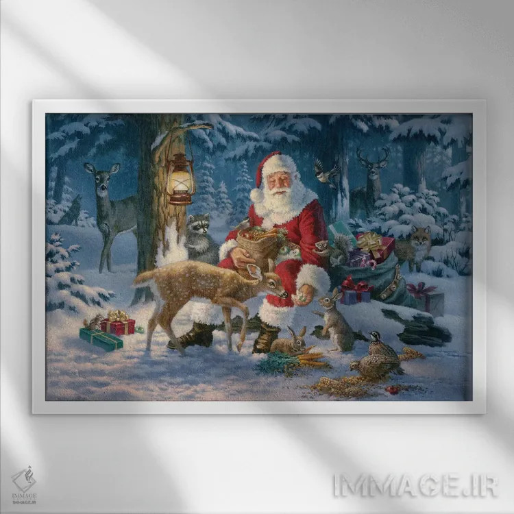 تابلو بابانوئل در جنگل اثر کربرت گوتیه - نمای قابدار سفید