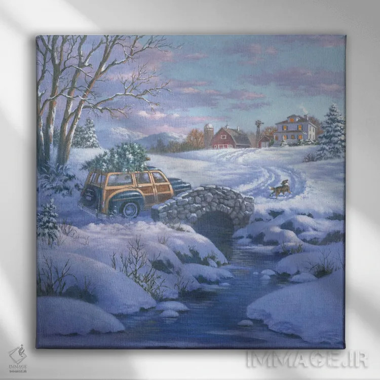 تابلو صحنه مزرعه با واگن چوبی اثر کربرت گوتیه - نمای روبهرو روی دیوار