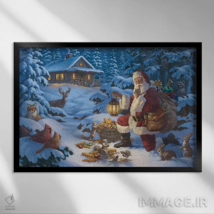 تابلو بابانوئل جنگلی اثر کربرت گوتیه - نمای قابدار مشکی