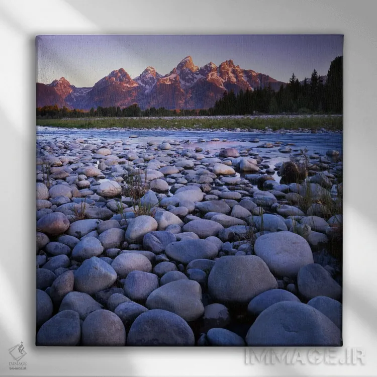 تابلو رشتهکوه تتون از رود اسنیک، پارک ملی گرند تتون، وایومینگ، آمریکا اثر چارلز گرچ - نمای روبهرو روی دیوار