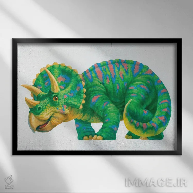 تابلو تریسراتوپس بچه (دایناسور) اثر کربرت گوتیه - نمای قابدار مشکی