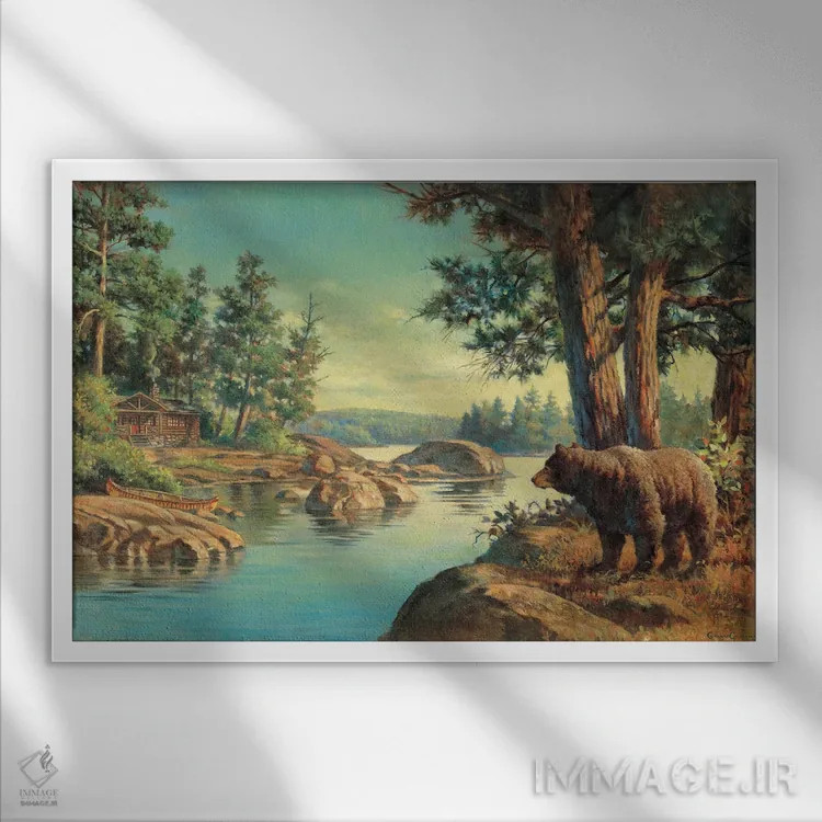 تابلو خرس سیاه اثر کربرت گوتیه - نمای قابدار سفید