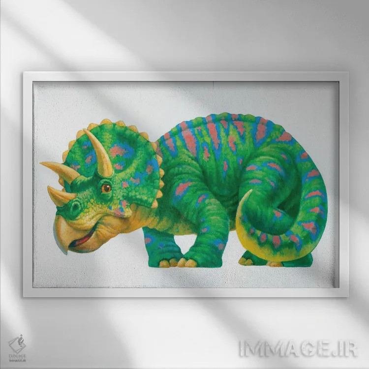 تابلو تریسراتوپس بچه (دایناسور) اثر کربرت گوتیه - نمای قابدار سفید