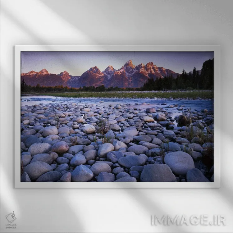 تابلو رشتهکوه تتون از ساحل رود اسنیک، پارک ملی گرند تتون، وایومینگ، آمریکا اثر چارلز گرچ - نمای قابدار سفید
