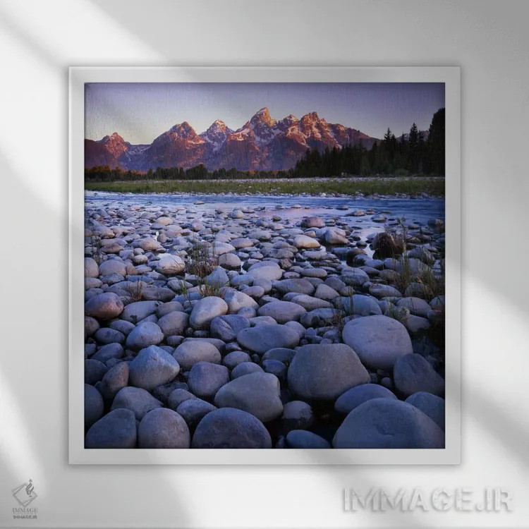تابلو رشتهکوه تتون از رود اسنیک، پارک ملی گرند تتون، وایومینگ، آمریکا اثر چارلز گرچ - نمای قابدار سفید