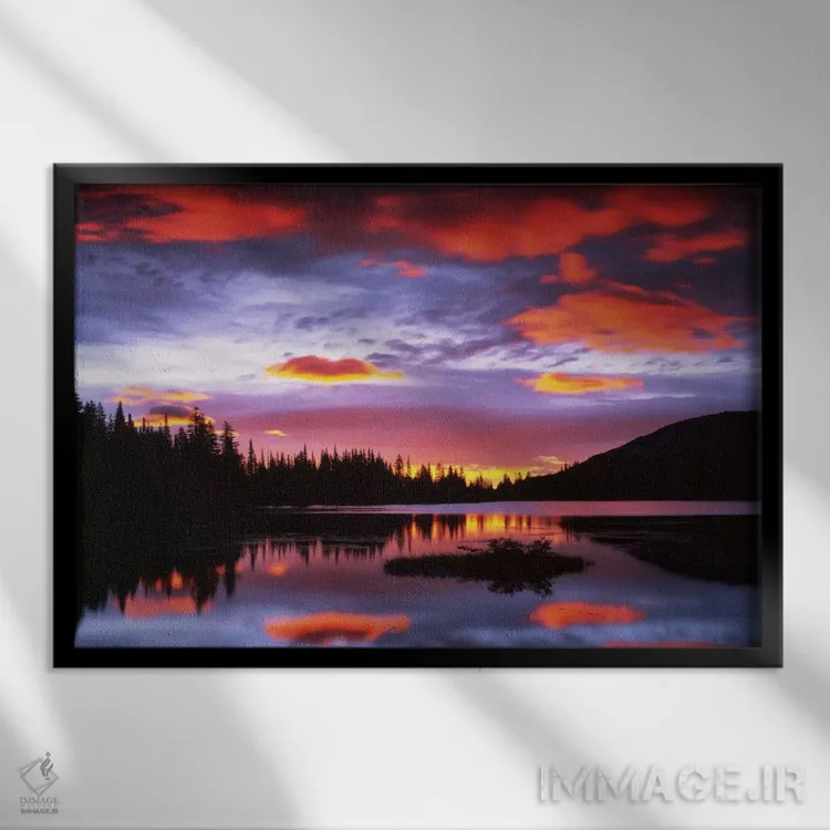 تابلو غروب ابری ۱، دریاچه ریفلکشن، پارک ملی مانت رینییر، واشنگتن، آمریکا اثر چارلز گرچ - نمای قابدار مشکی