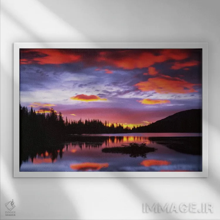 تابلو غروب ابری ۱، دریاچه ریفلکشن، پارک ملی مانت رینییر، واشنگتن، آمریکا اثر چارلز گرچ - نمای قابدار سفید