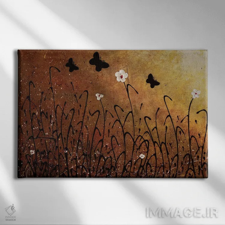 تابلو منظرهٔ پروانهها اثر کارمن گودز - نمای روبهرو روی دیوار