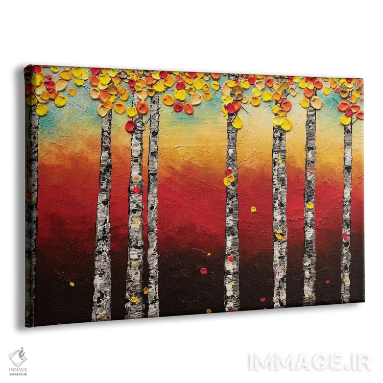 تابلو درختان غان پاییزی اثر کارمن گودز - نمای پرسپکتیو محصول
