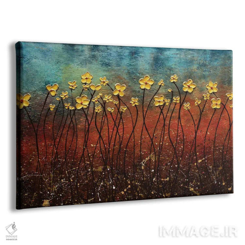 تابلو گلهای طلایی اثر کارمن گودز - نمای پرسپکتیو محصول