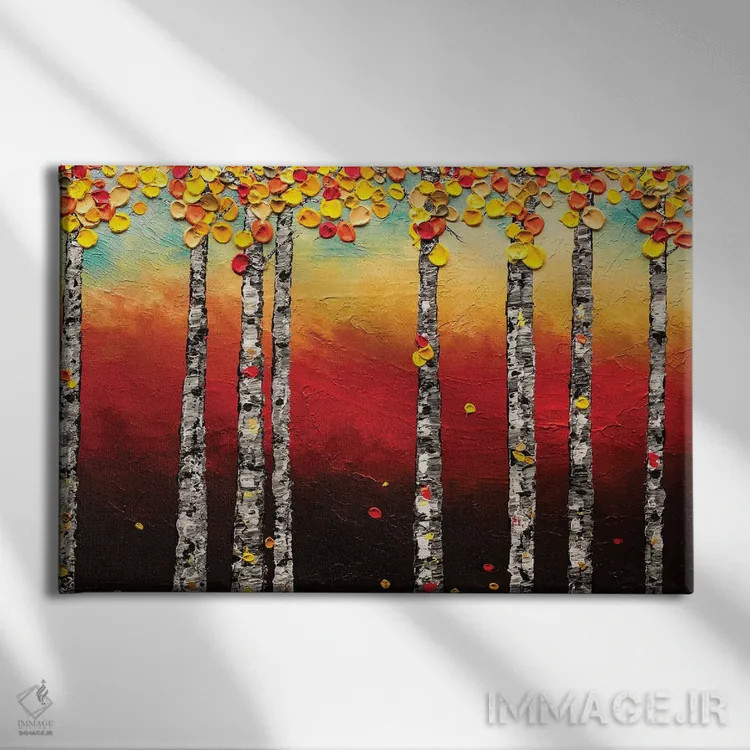 تابلو درختان غان پاییزی اثر کارمن گودز - نمای روبهرو روی دیوار