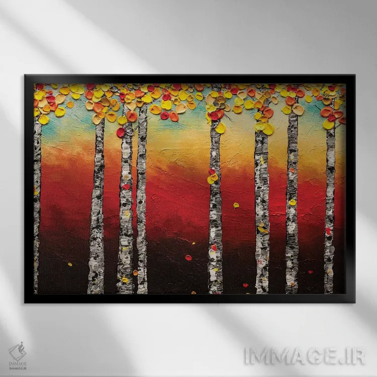 تابلو درختان غان پاییزی اثر کارمن گودز - نمای قابدار مشکی