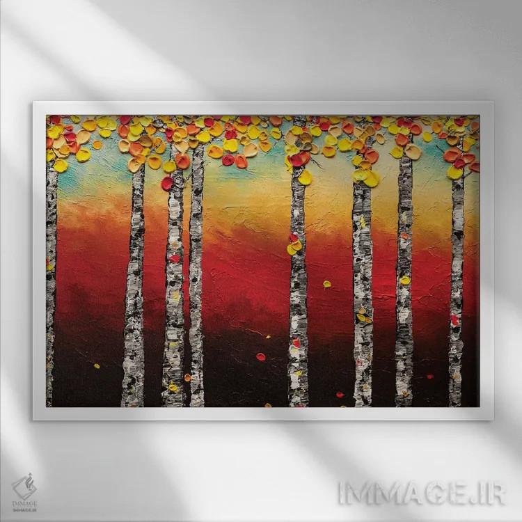 تابلو درختان غان پاییزی اثر کارمن گودز - نمای قابدار سفید