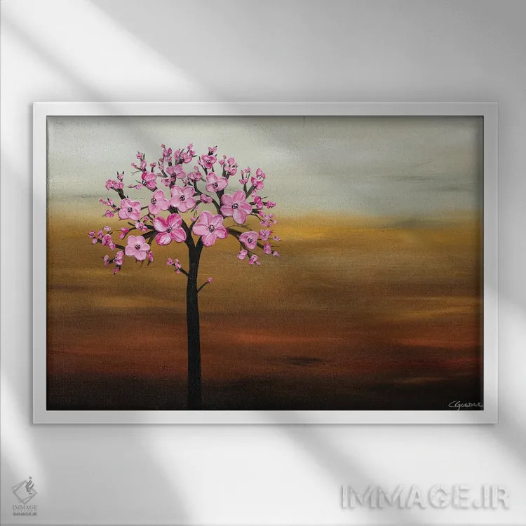 تابلو شکوفه گیلاس اثر کارمن گودز - نمای قابدار سفید