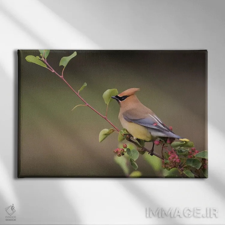 تابلو سدار وکسوینگ روی بوته زغالاخته اثر کن آرچر - نمای روبهرو روی دیوار