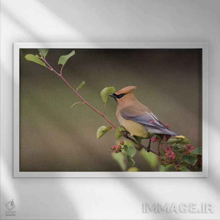 تابلو سدار وکسوینگ روی بوته زغالاخته اثر کن آرچر - نمای قابدار سفید