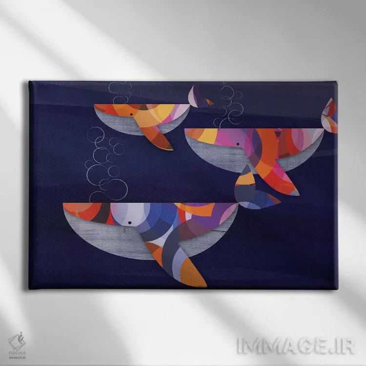 تابلو نهنگها اثر چایا شرادر - نمای روبهرو روی دیوار