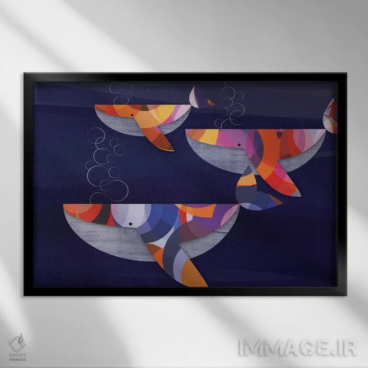 تابلو نهنگها اثر چایا شرادر - نمای قابدار مشکی