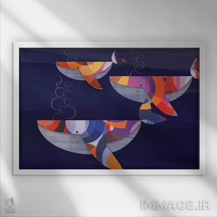 تابلو نهنگها اثر چایا شرادر - نمای قابدار سفید