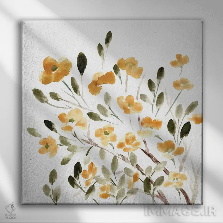 تابلو شکوفههای زرد با طراحی خطی اثر مارسی چپمن - نمای روبهرو روی دیوار