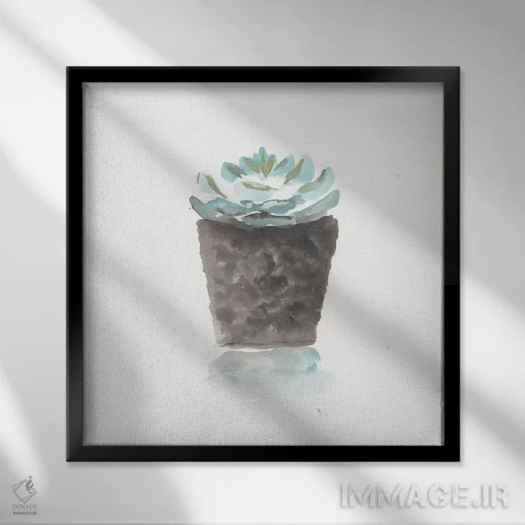 تابلو طبیعت بیجان کاکتوس آبرنگی ۱ اثر مارسی چپمن - نمای قابدار مشکی