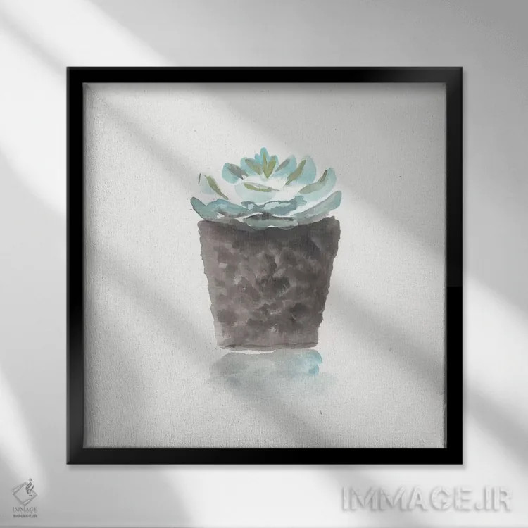 تابلو طبیعت بیجان کاکتوس آبرنگی ۱ اثر مارسی چپمن - نمای قابدار مشکی