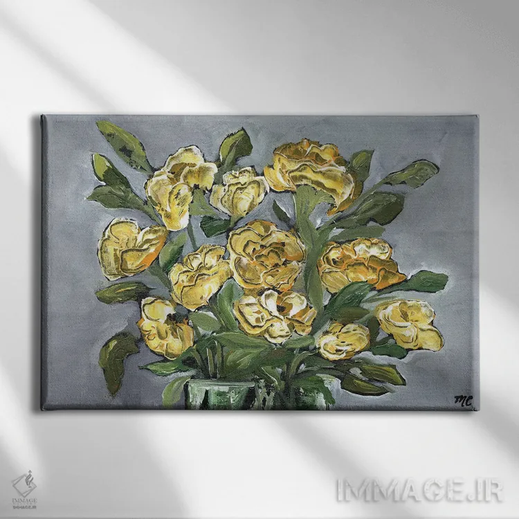 تابلو دستهگل روستایی زرد اثر مارسی چپمن - نمای روبهرو روی دیوار