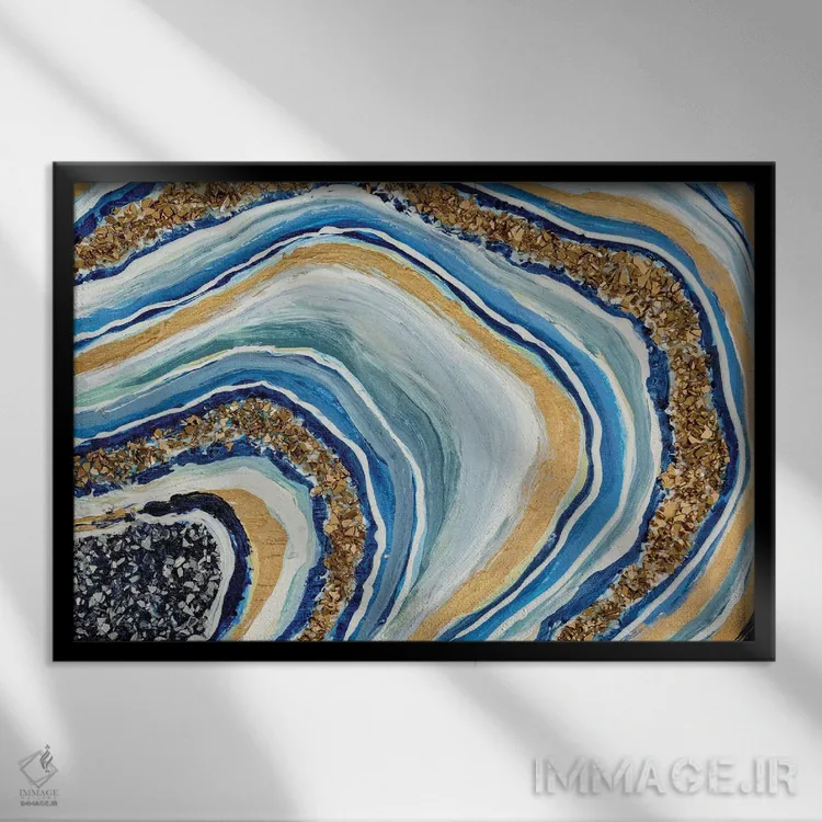 تابلو ژئود آبی اثر نیکی چوهان - نمای قابدار مشکی