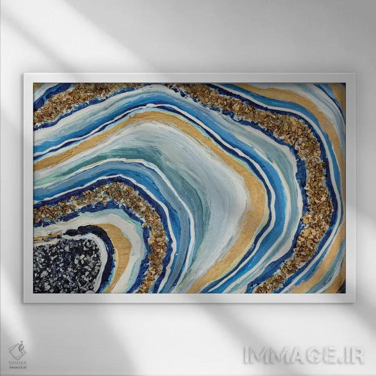 تابلو ژئود آبی اثر نیکی چوهان - نمای قابدار سفید