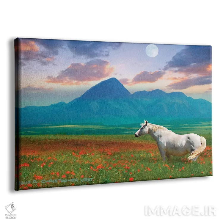 تابلو اسب در میان گلها II اثر کریستوفر وست - نمای پرسپکتیو محصول