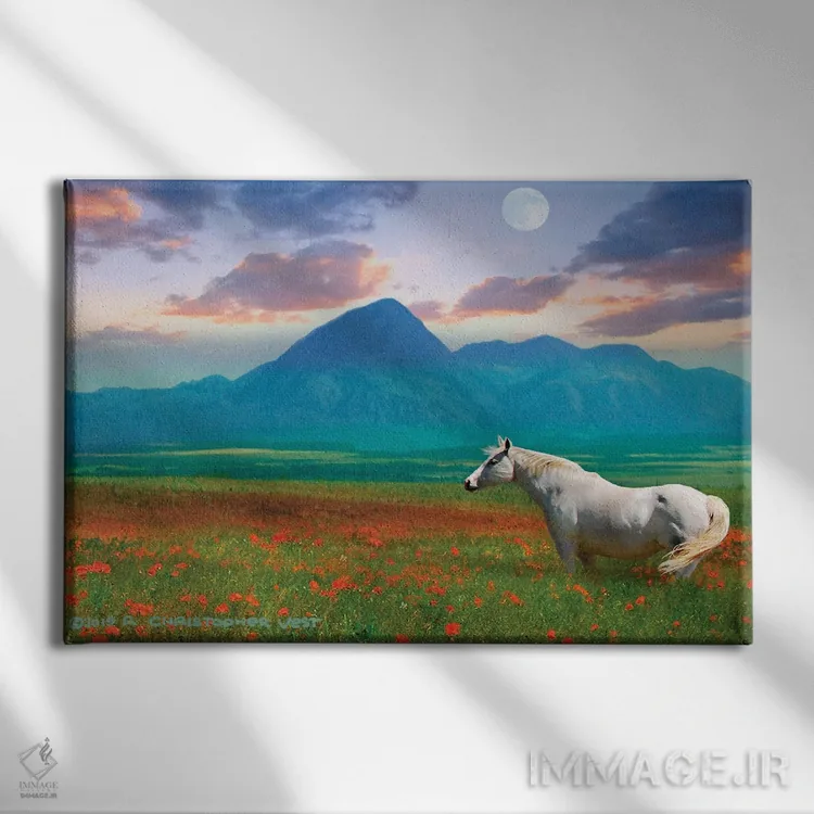 تابلو اسب در میان گلها II اثر کریستوفر وست - نمای روبهرو روی دیوار