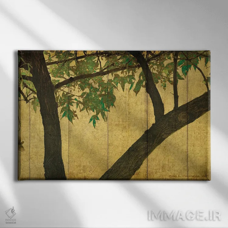 تابلو شاخههای برگ طلایی اثر کریستوفر وست - نمای روبهرو روی دیوار