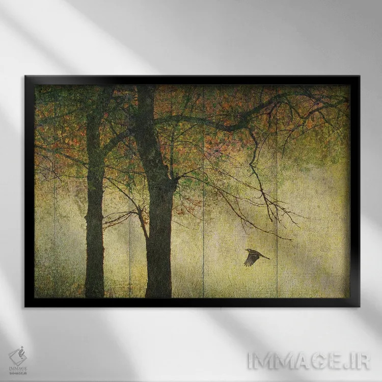 تابلو جنگل برگ طلایی اثر کریستوفر وست - نمای قابدار مشکی