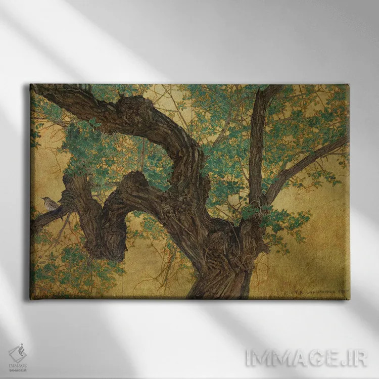 تابلو تنهٔ رو برگ طلایی اثر کریستوفر وست - نمای روبهرو روی دیوار