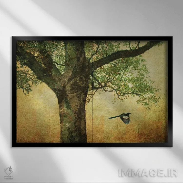 تابلو درخت بزرگ برگ طلایی اثر کریستوفر وست - نمای قابدار مشکی