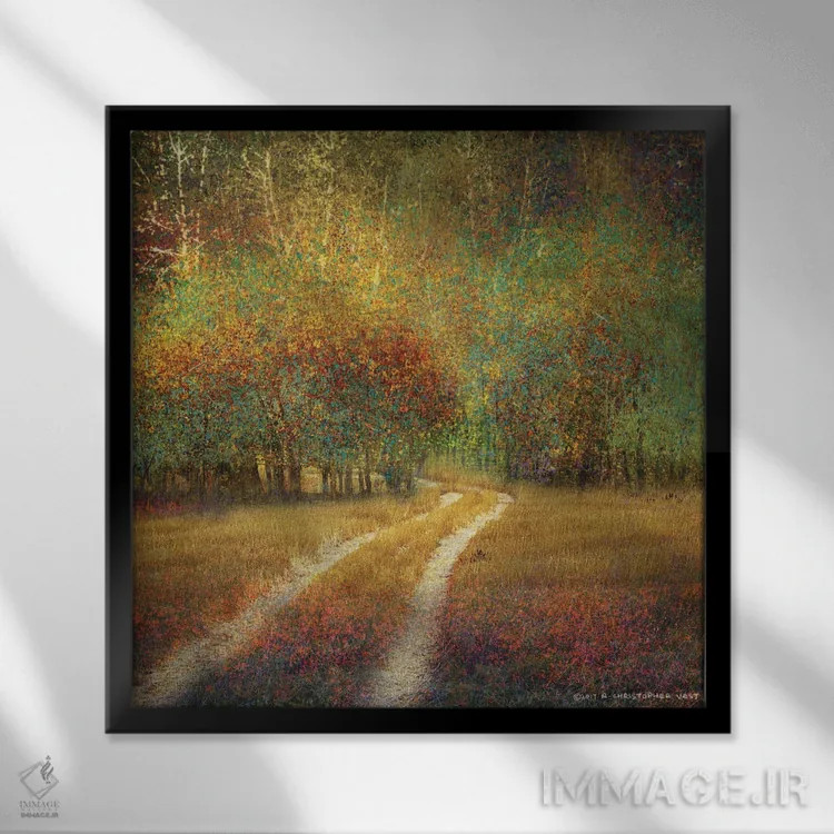 تابلو درختان سپیدار روشن اثر کریستوفر وست - نمای قابدار مشکی