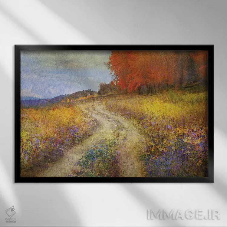 تابلو جاده کنار دریاچه اثر کریستوفر وست - نمای قابدار مشکی