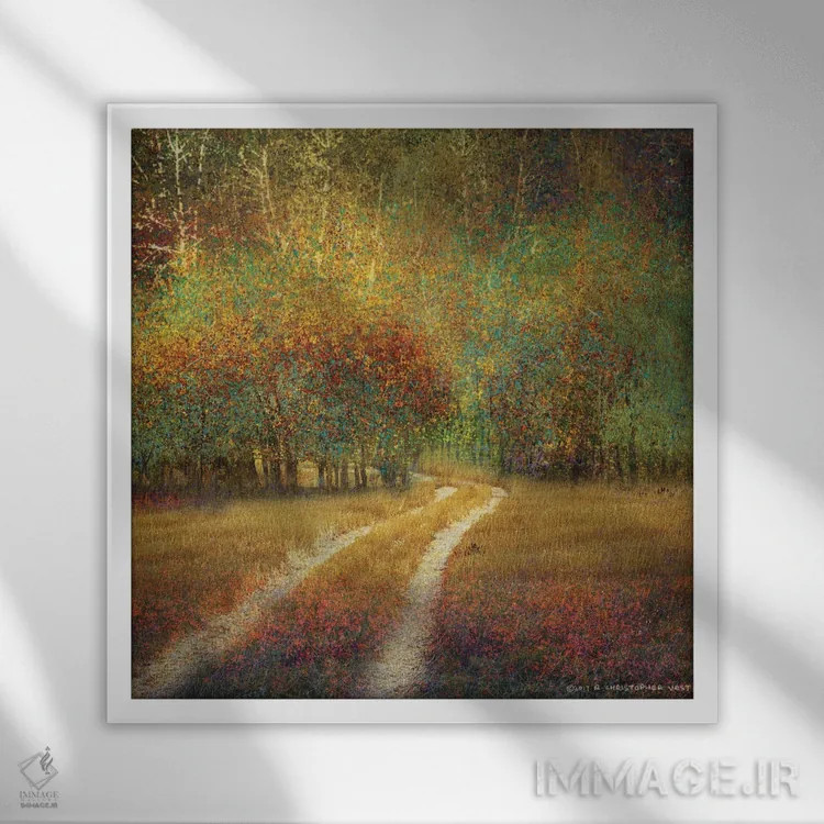 تابلو درختان سپیدار روشن اثر کریستوفر وست - نمای قابدار سفید